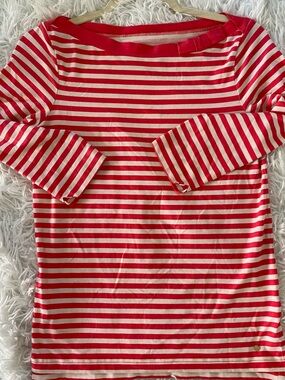 kate spade coral and white stripe top 3/4 sleeve size Small